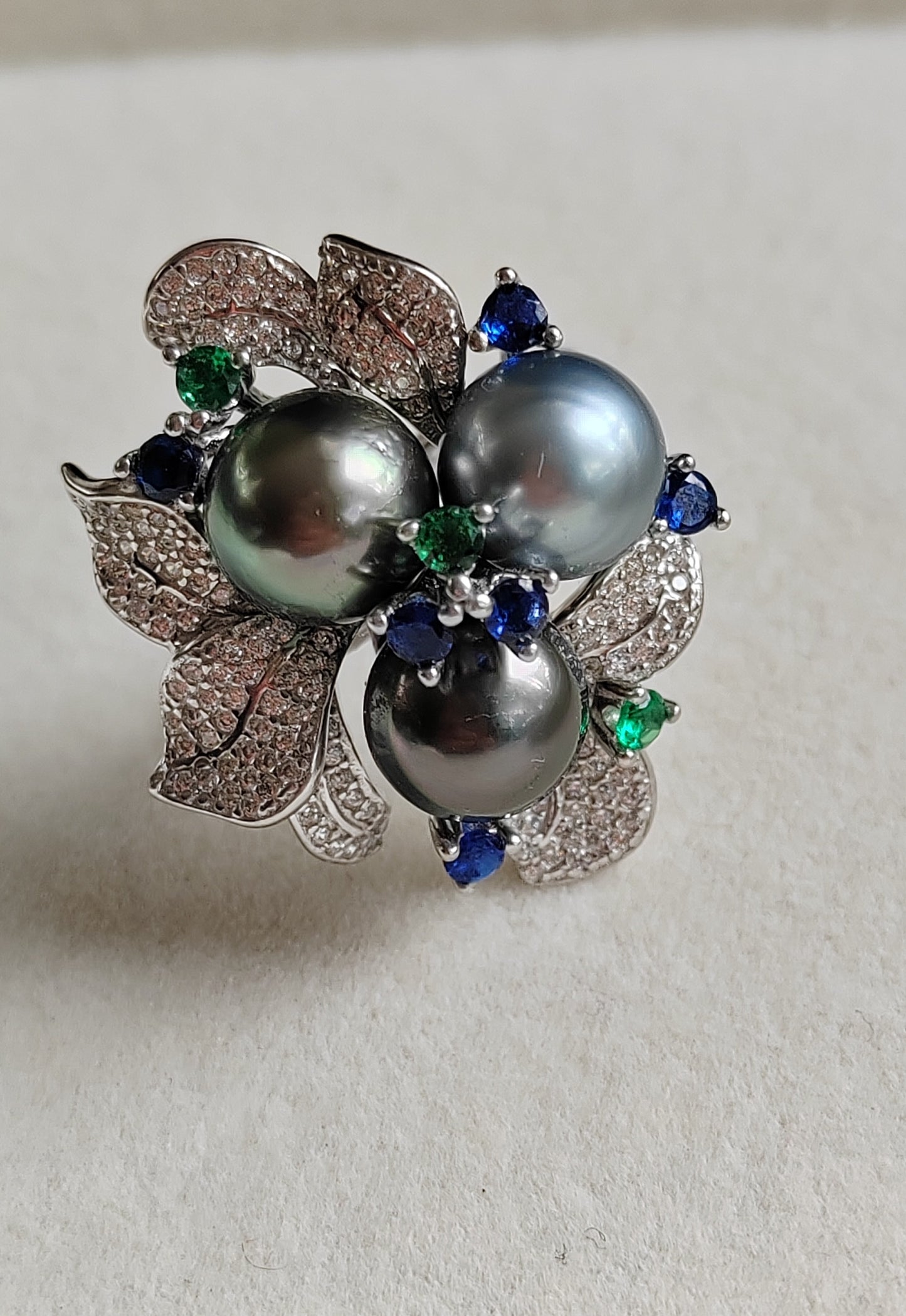 'Blossom' ring genuine tahitian south sea pearls 8.7-8.8mm sterling silver