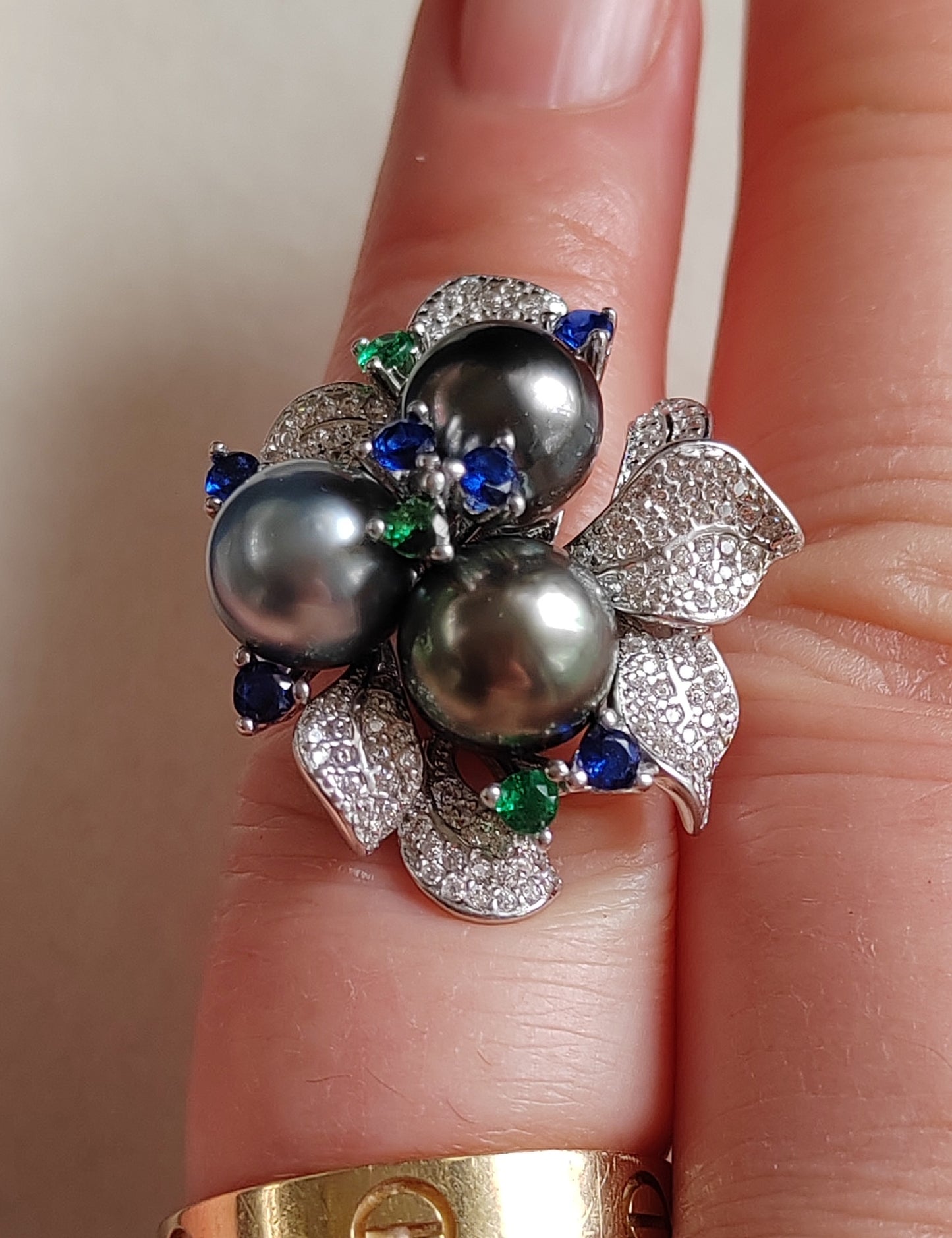 'Blossom' ring genuine tahitian south sea pearls 8.7-8.8mm sterling silver