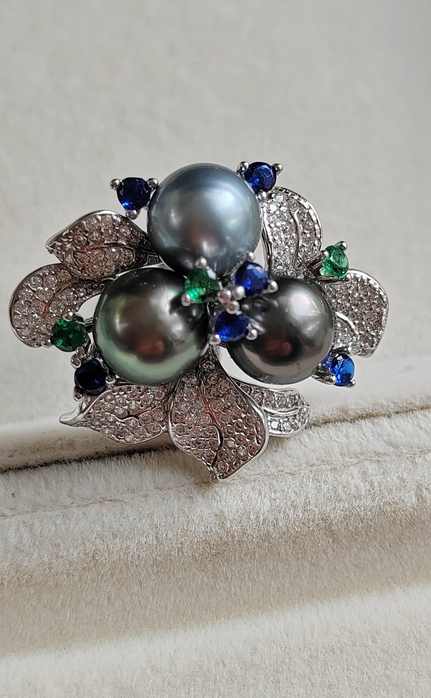 'Blossom' ring genuine tahitian south sea pearls 8.7-8.8mm sterling silver