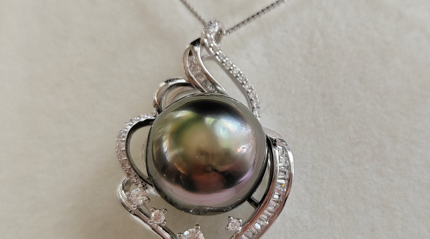 'Water Lily' necklace genuine tahitian south sea pearl 13.5mm
