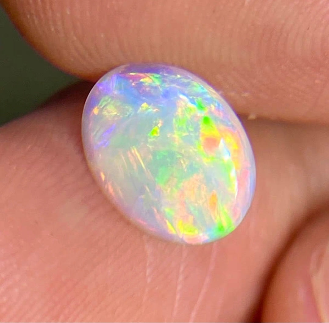 'Summer' Solid Australian Crystal opal 14ct gold solitaire ring size O1/2