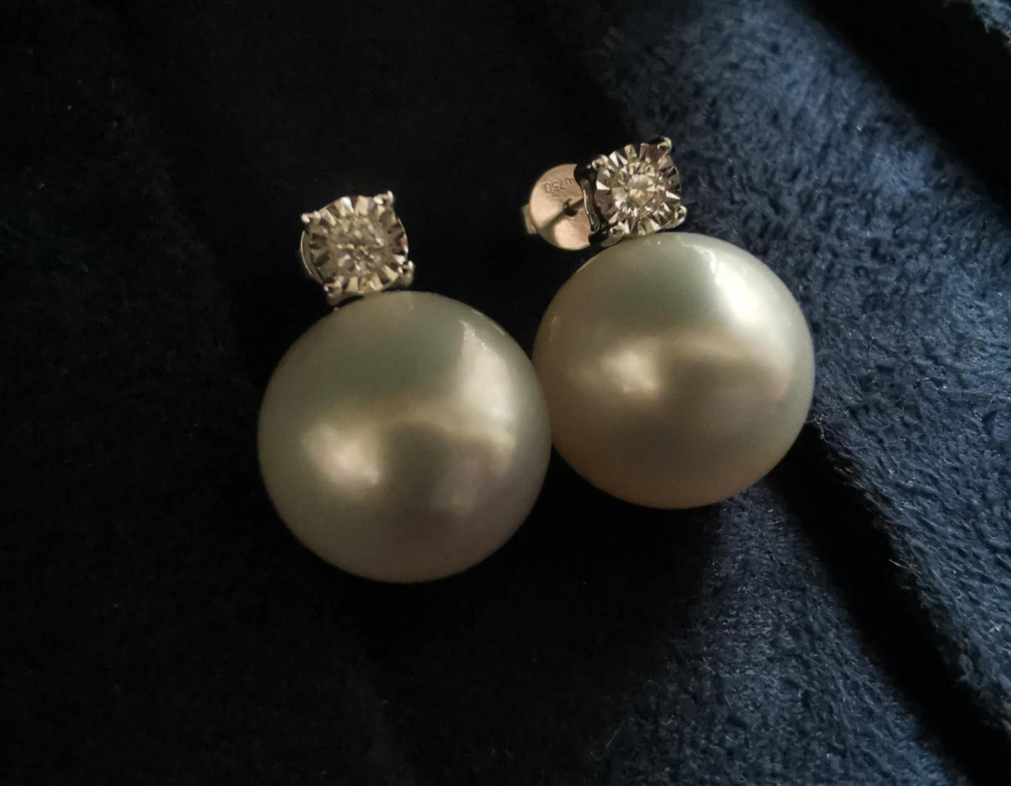 18ct white gold diamond earrings genuine south sea white pearls round 11.8mm
