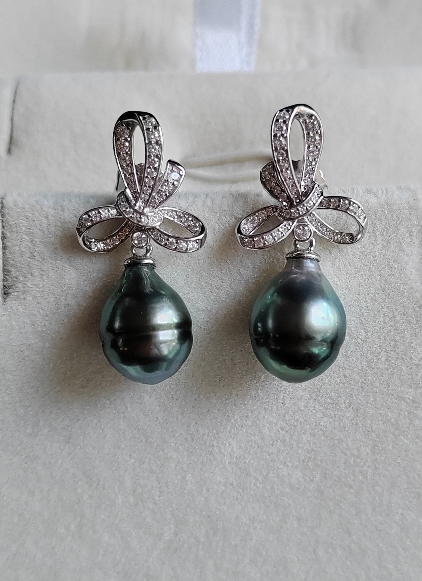 9.3mm Genuine tahitian south sea pearl Lace earrings silver