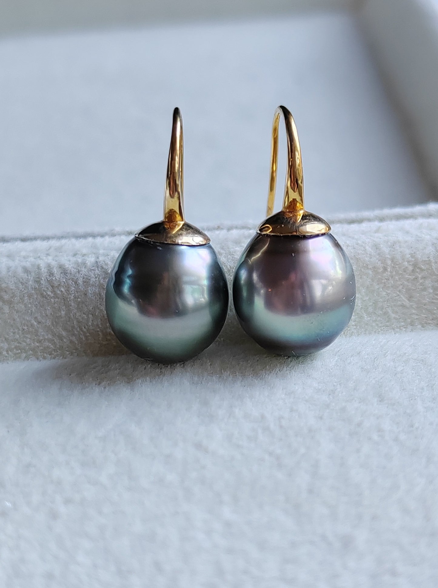 9k gold French hook earrings genuine tahitian south sea pearls 11mm