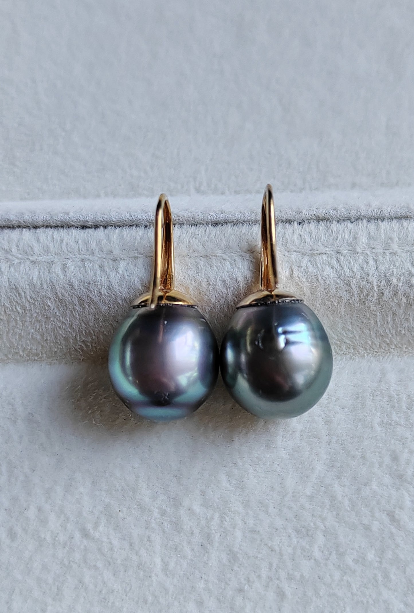 9k gold French hook earrings genuine tahitian south sea pearls 11mm