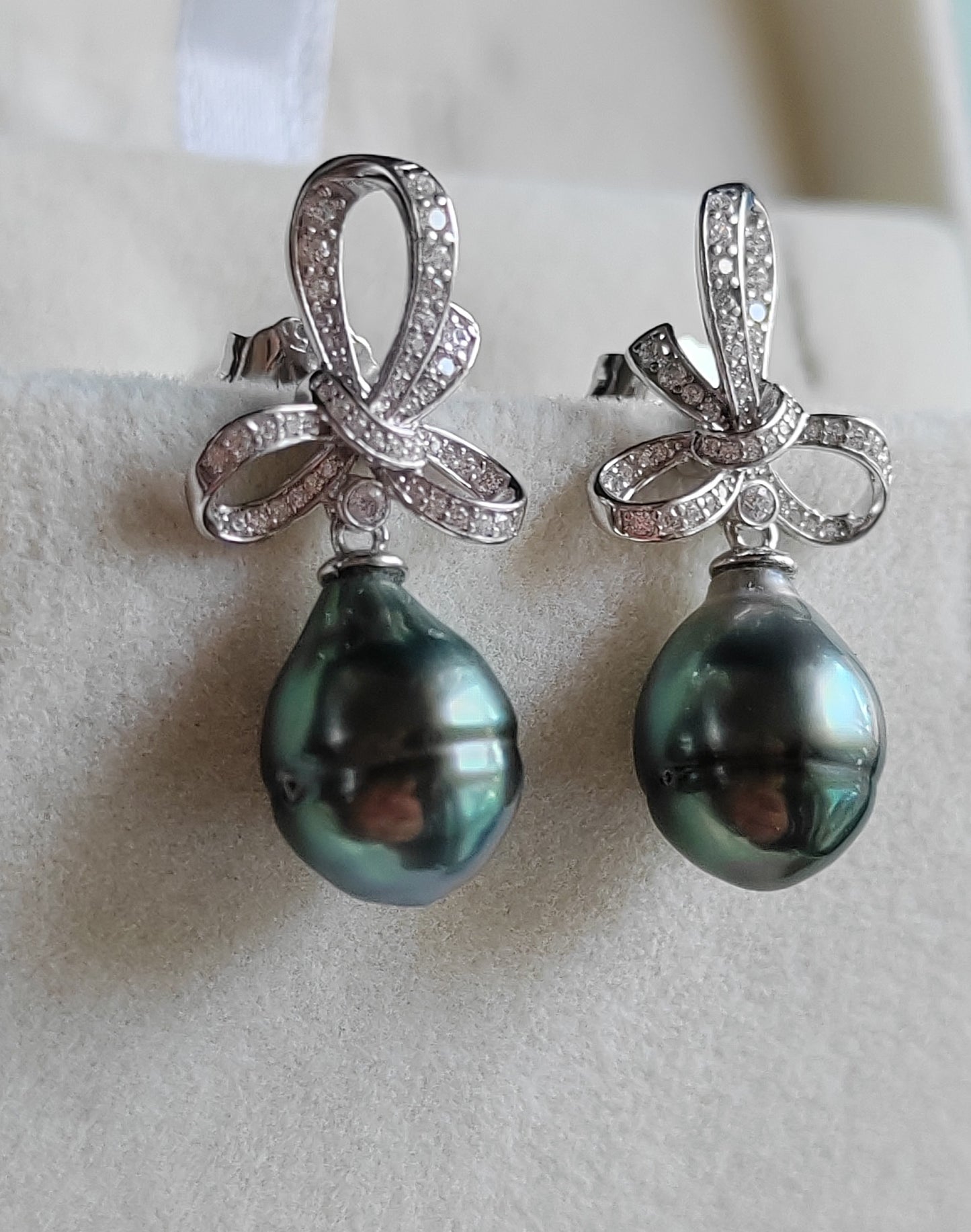 9.3mm Genuine tahitian south sea pearl Lace earrings silver