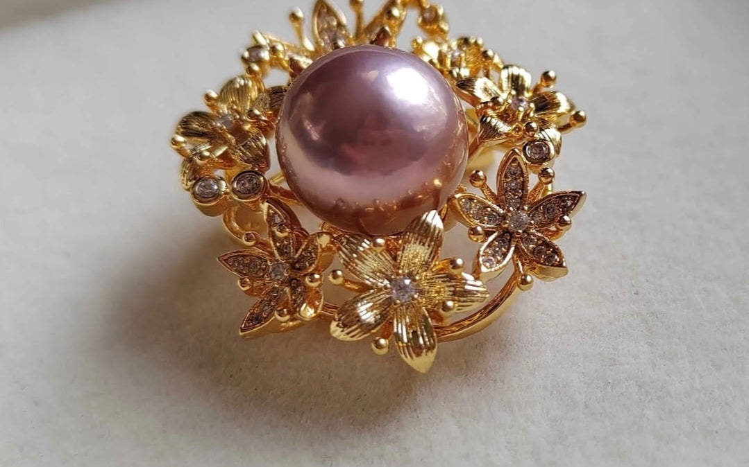 11.8mm Genuine freshwater pearl flower Blossom brooch necklace