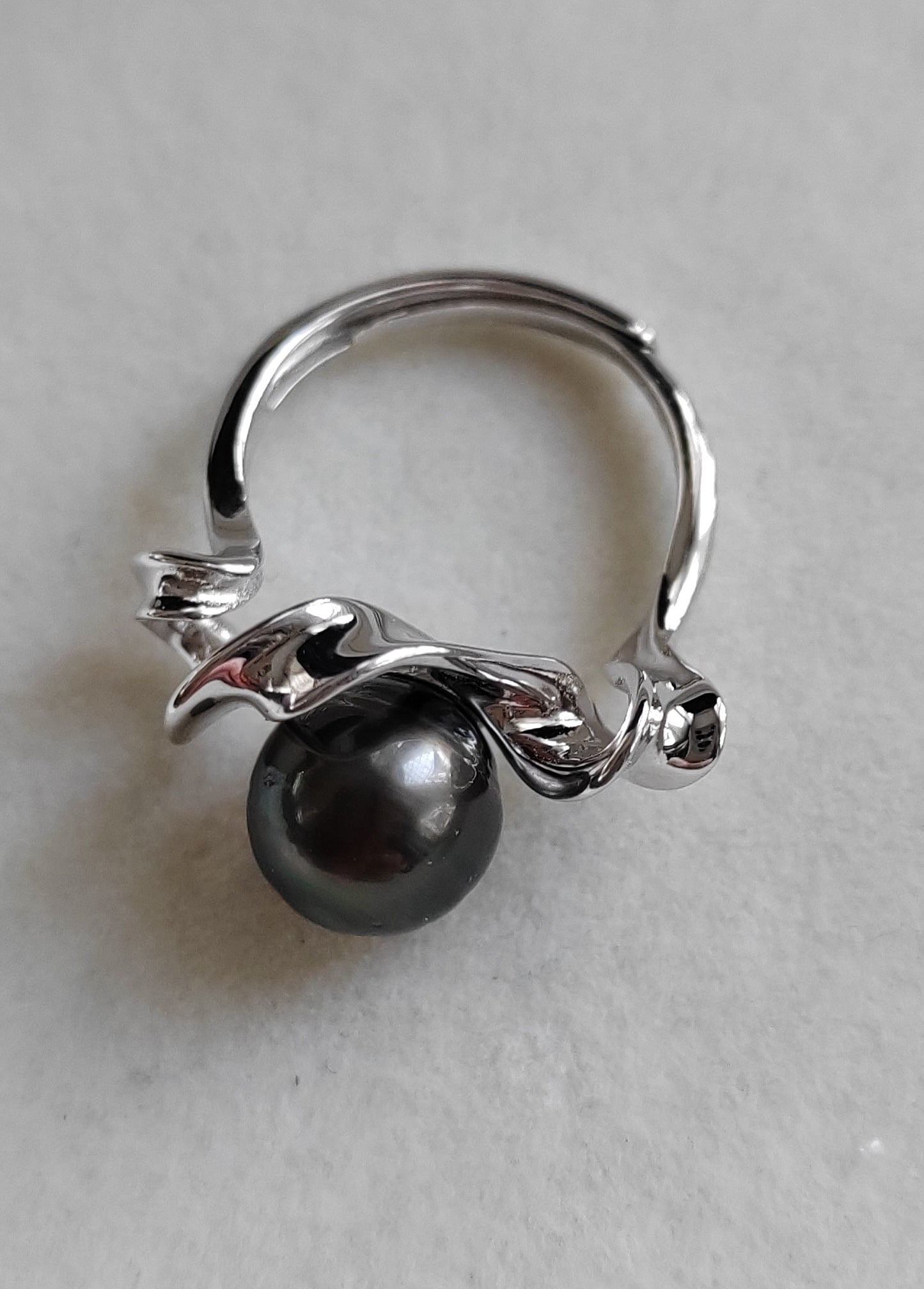 9.3mm Genuine tahitian south sea pearl silver wave ring