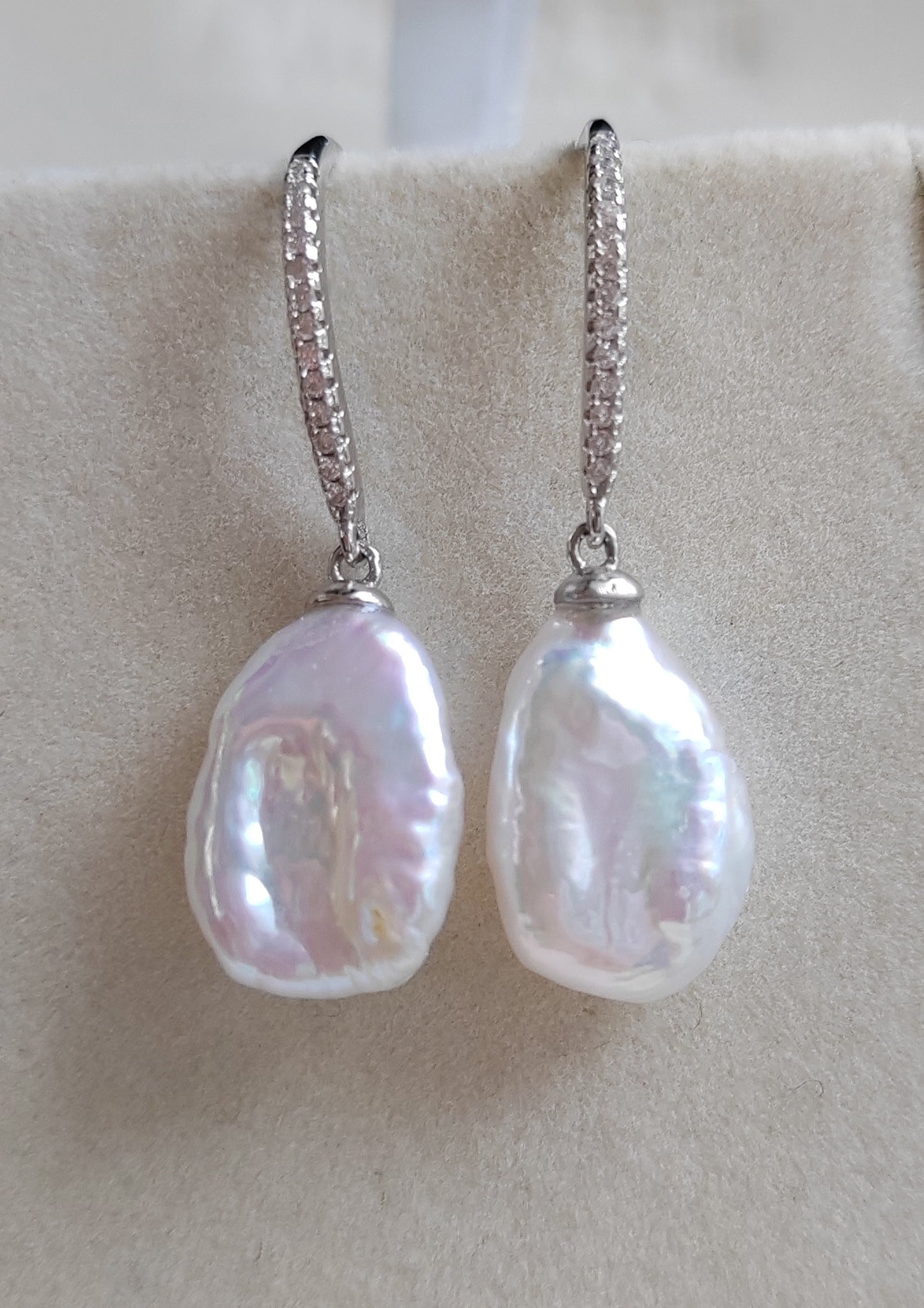 10.8mm Genuine freshwater Keshi pearls classic dangling earrings