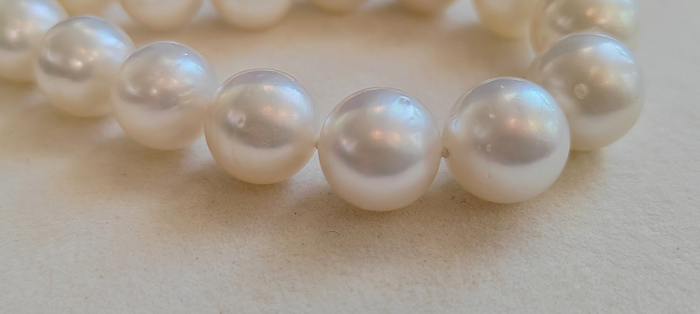 9-12.2mm Genuine south sea white pearls 14ct gold necklace 18 inch
