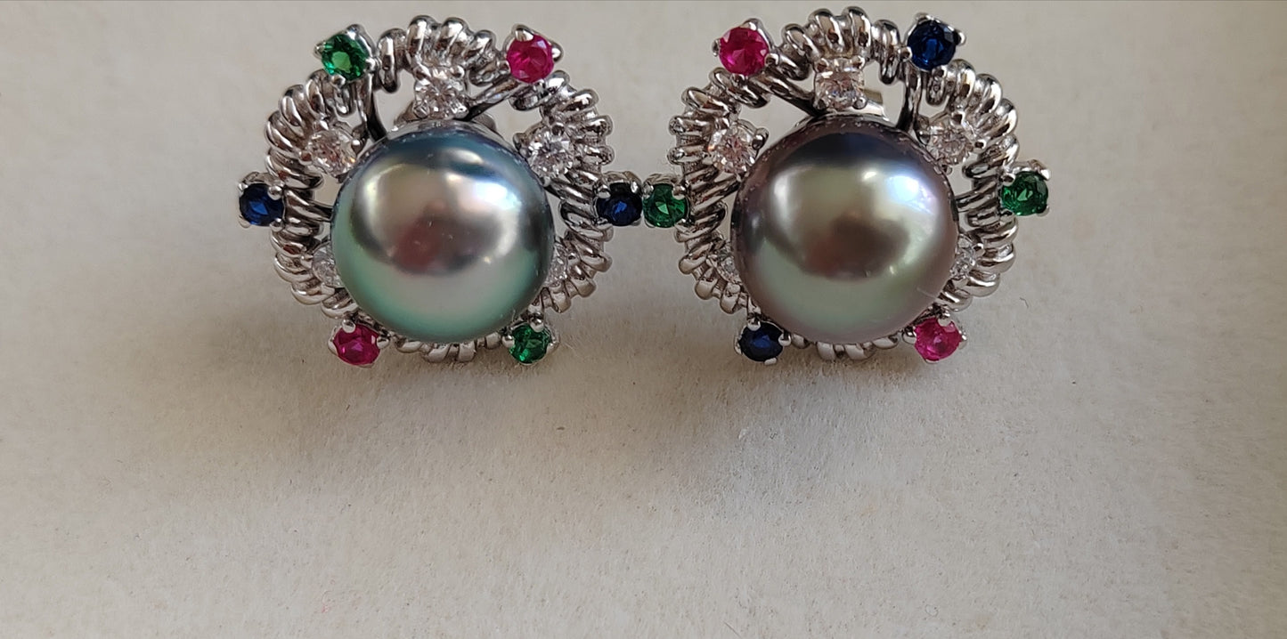 'Festival' earrings Genuine tahitian south sea pearls 10.3mm