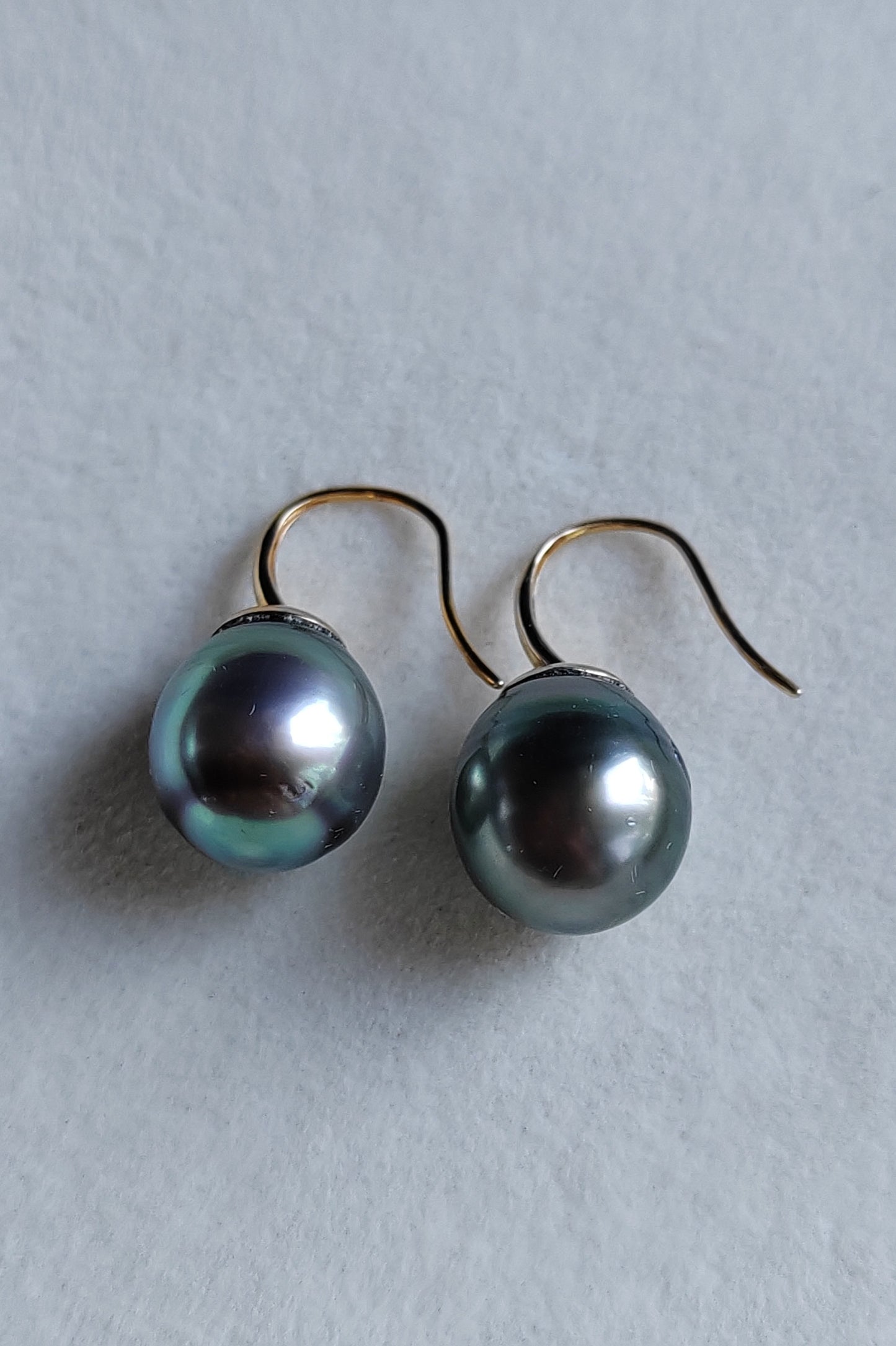 9k gold French hook earrings genuine tahitian south sea pearls 11mm