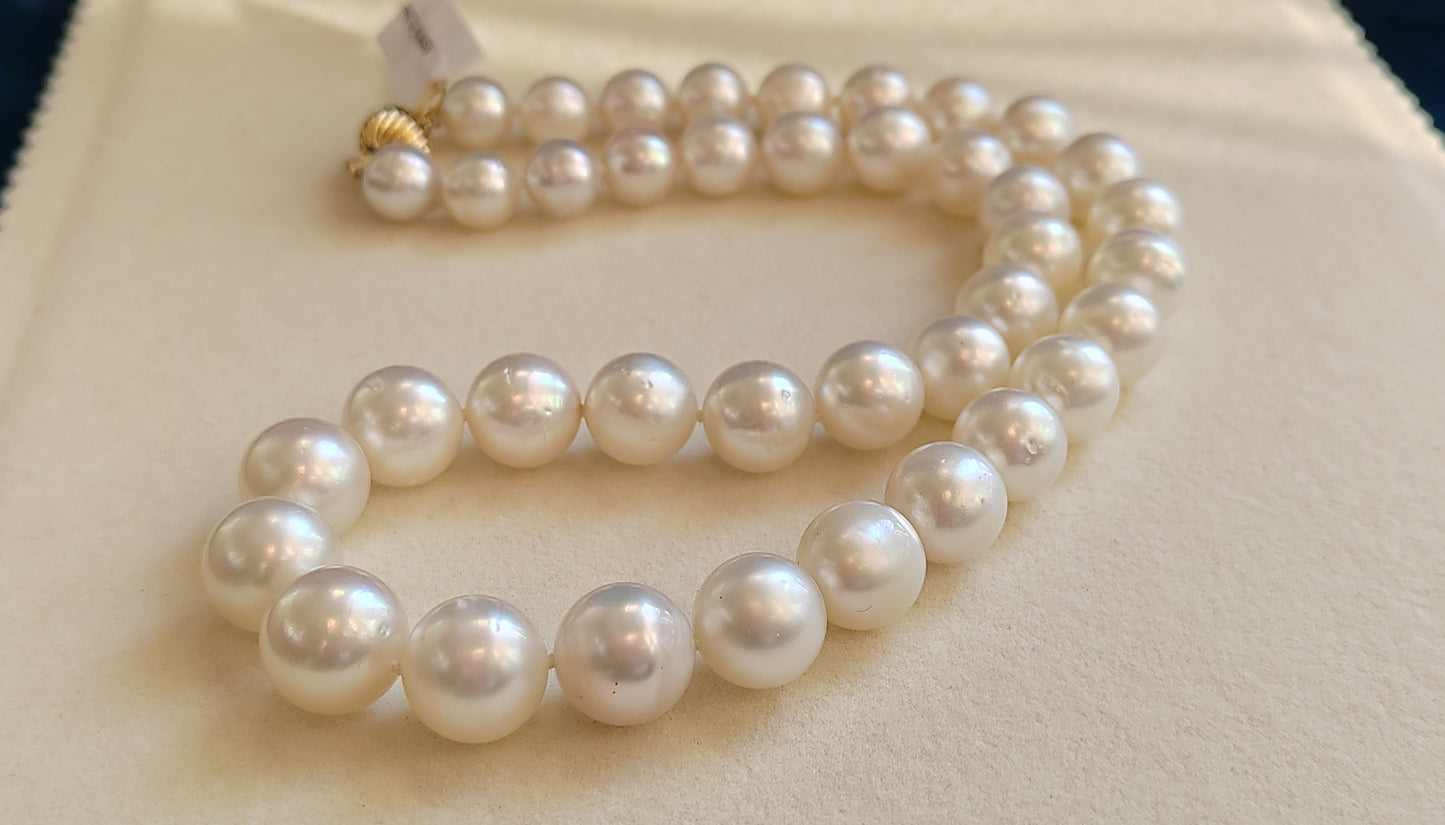 9-12.2mm Genuine south sea white pearls 14ct gold necklace 18 inch