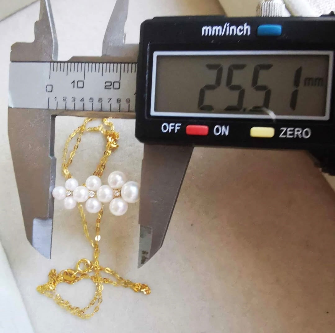'Little clover' pendant 18k gold diamond genuine Japanese akoya pearl 3.5-5.8mm