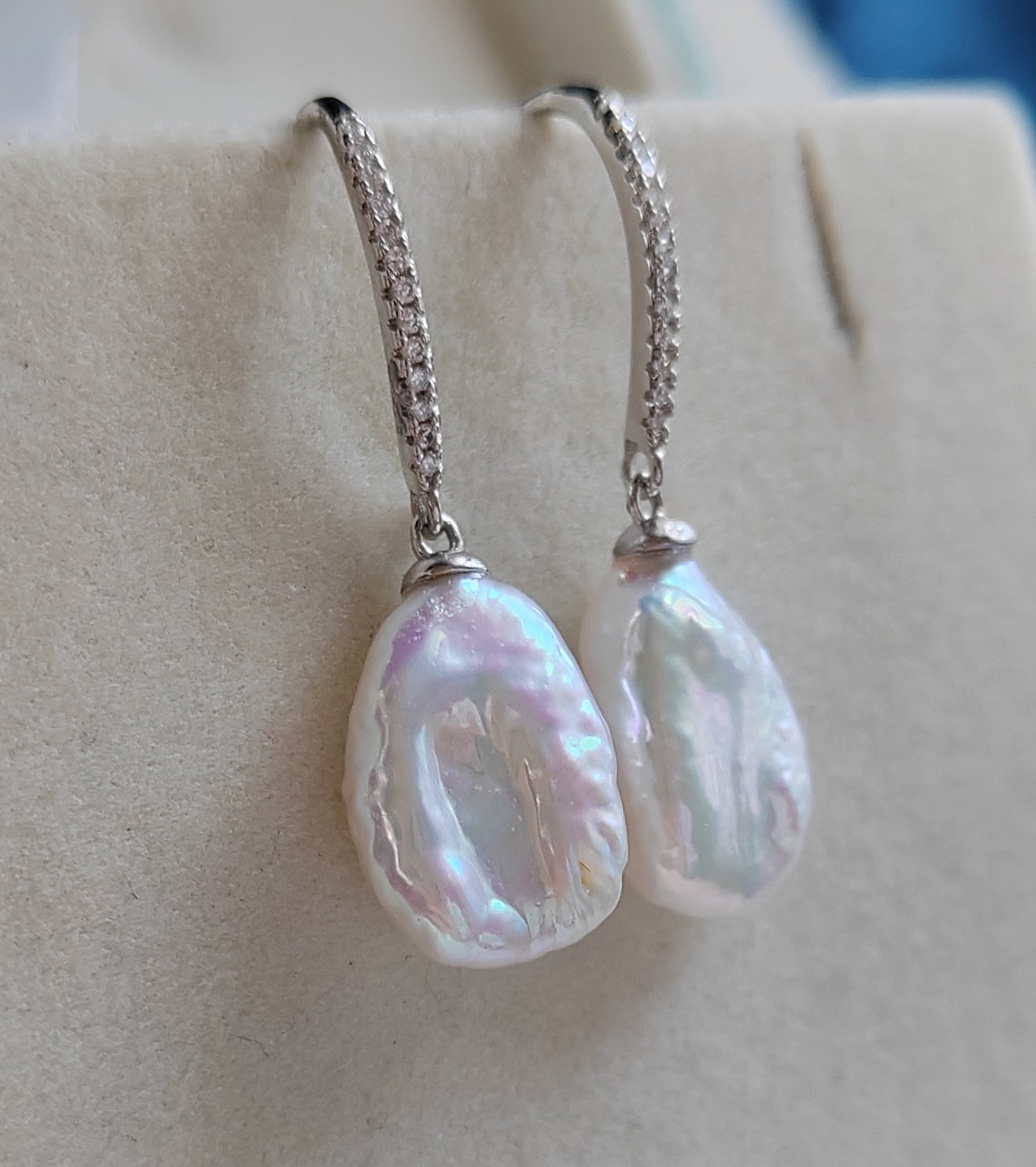 10.8mm Genuine freshwater Keshi pearls classic dangling earrings