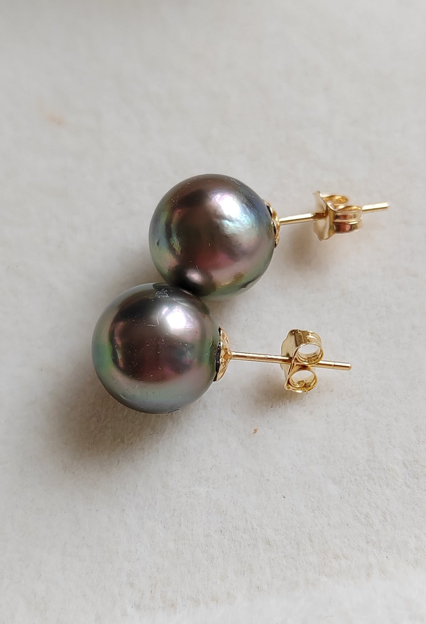 10.3mm Genuine tahitian south sea pearls classic earrings studs 14ct gold