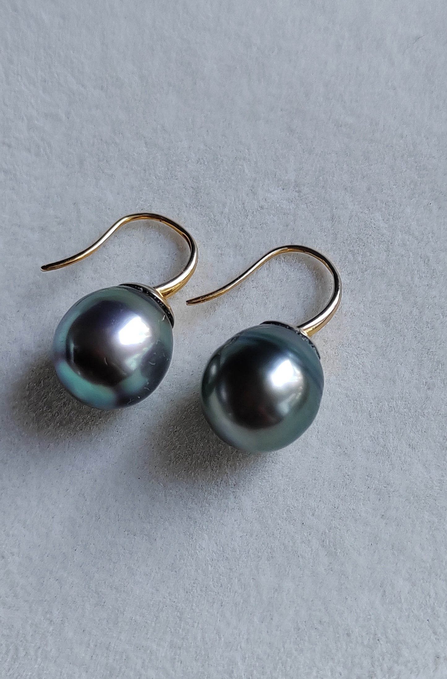 9k gold French hook earrings genuine tahitian south sea pearls 11mm