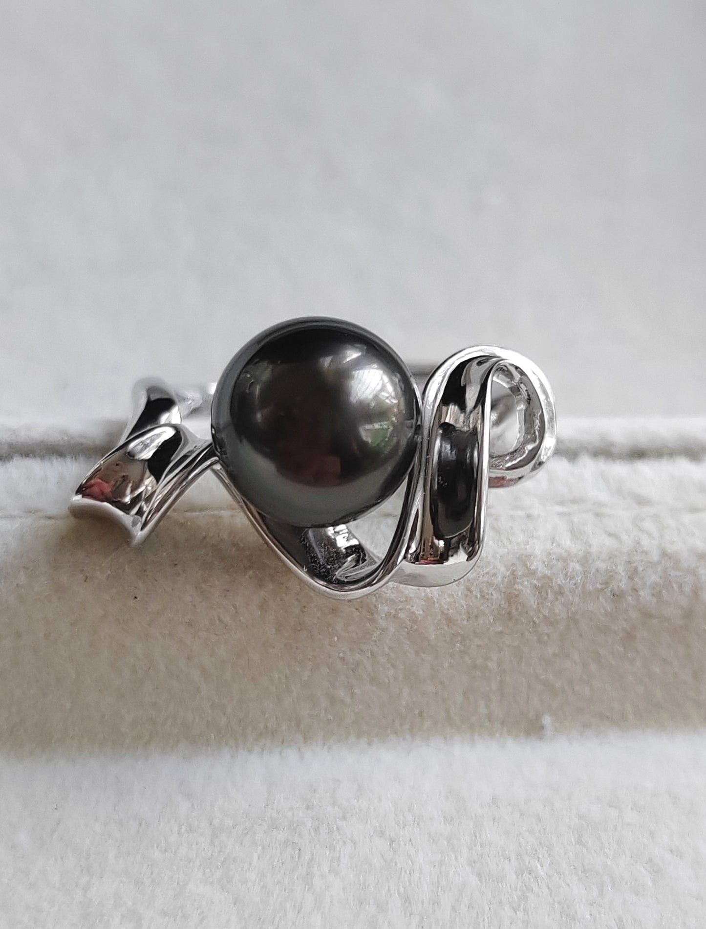 9.3mm Genuine tahitian south sea pearl silver wave ring