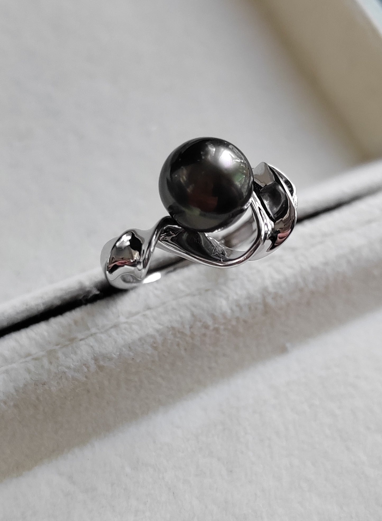 9.3mm Genuine tahitian south sea pearl silver wave ring