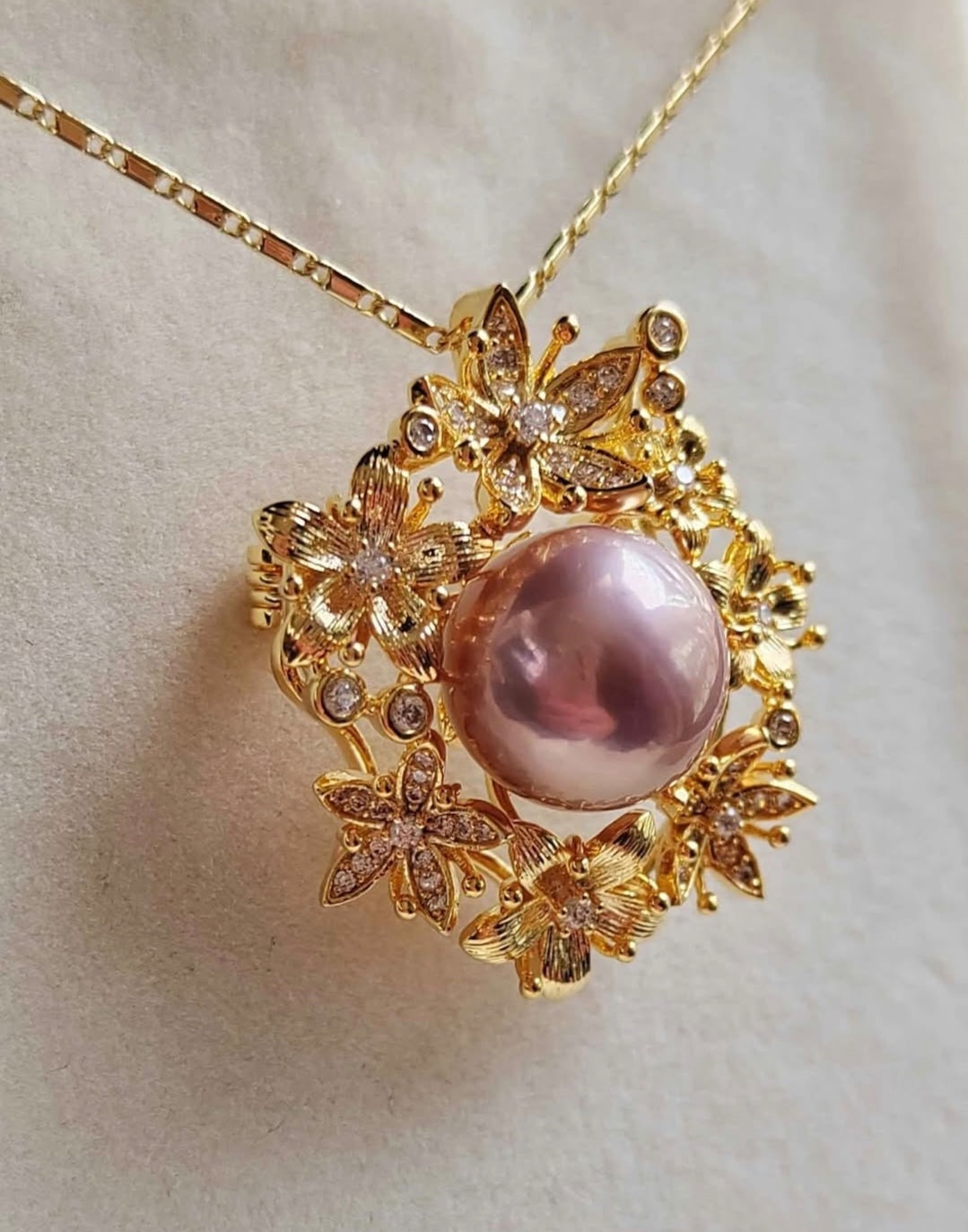 11.8mm Genuine freshwater pearl flower Blossom brooch necklace
