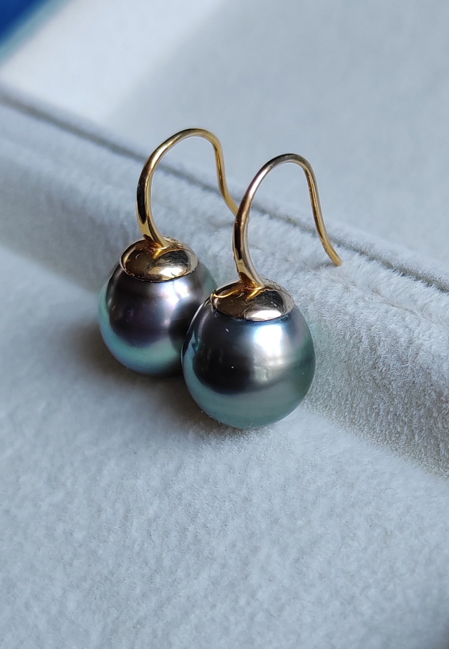 9k gold French hook earrings genuine tahitian south sea pearls 11mm