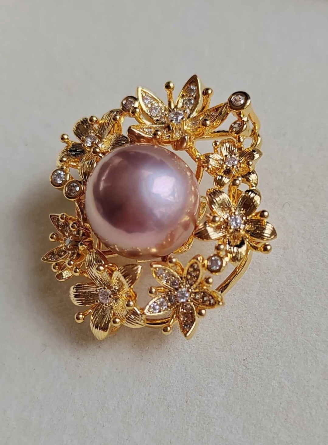 11.8mm Genuine freshwater pearl flower Blossom brooch necklace