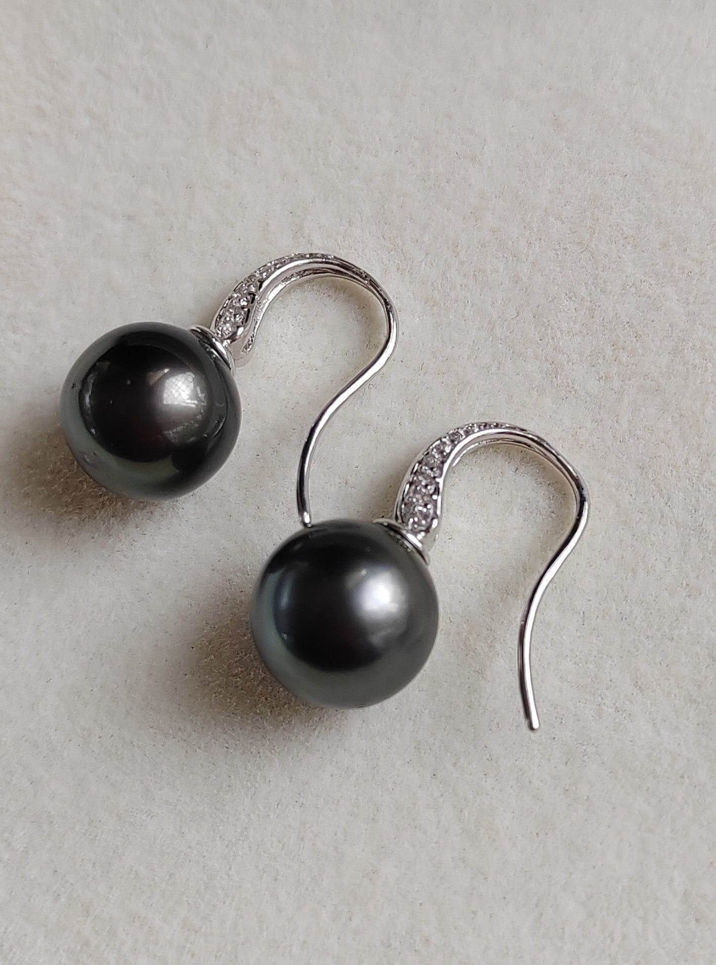 10.4mm Genuine tahitian south sea pearls round classic earrings sterling silver