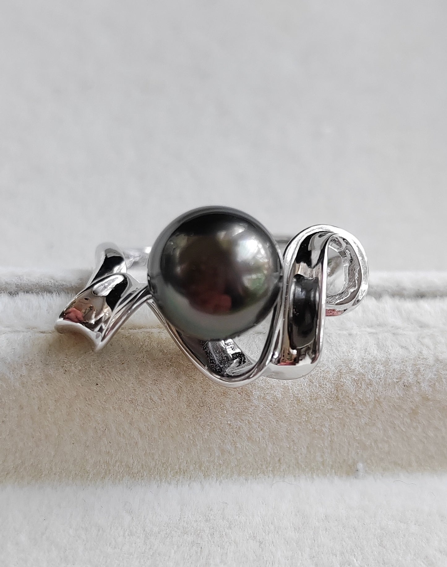 9.3mm Genuine tahitian south sea pearl silver wave ring