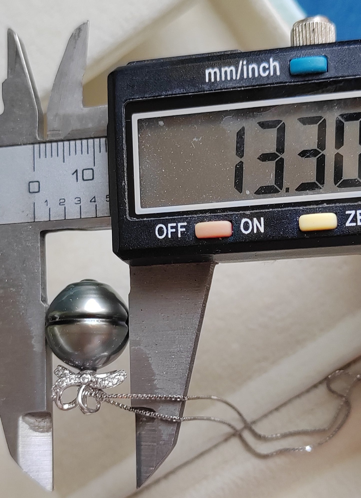 13.3mm Genuine tahitian south sea pearl necklace silver