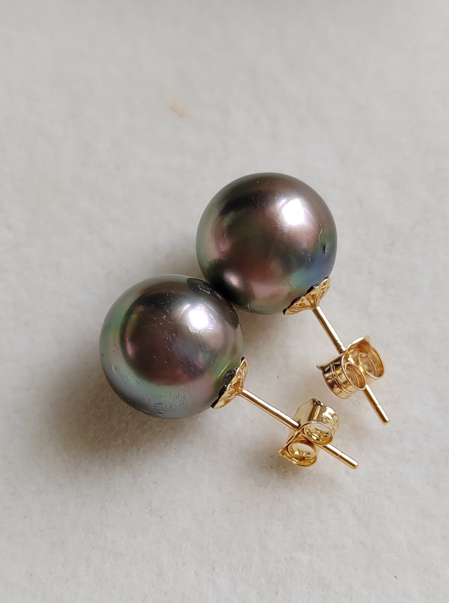 10.3mm Genuine tahitian south sea pearls classic earrings studs 14ct gold