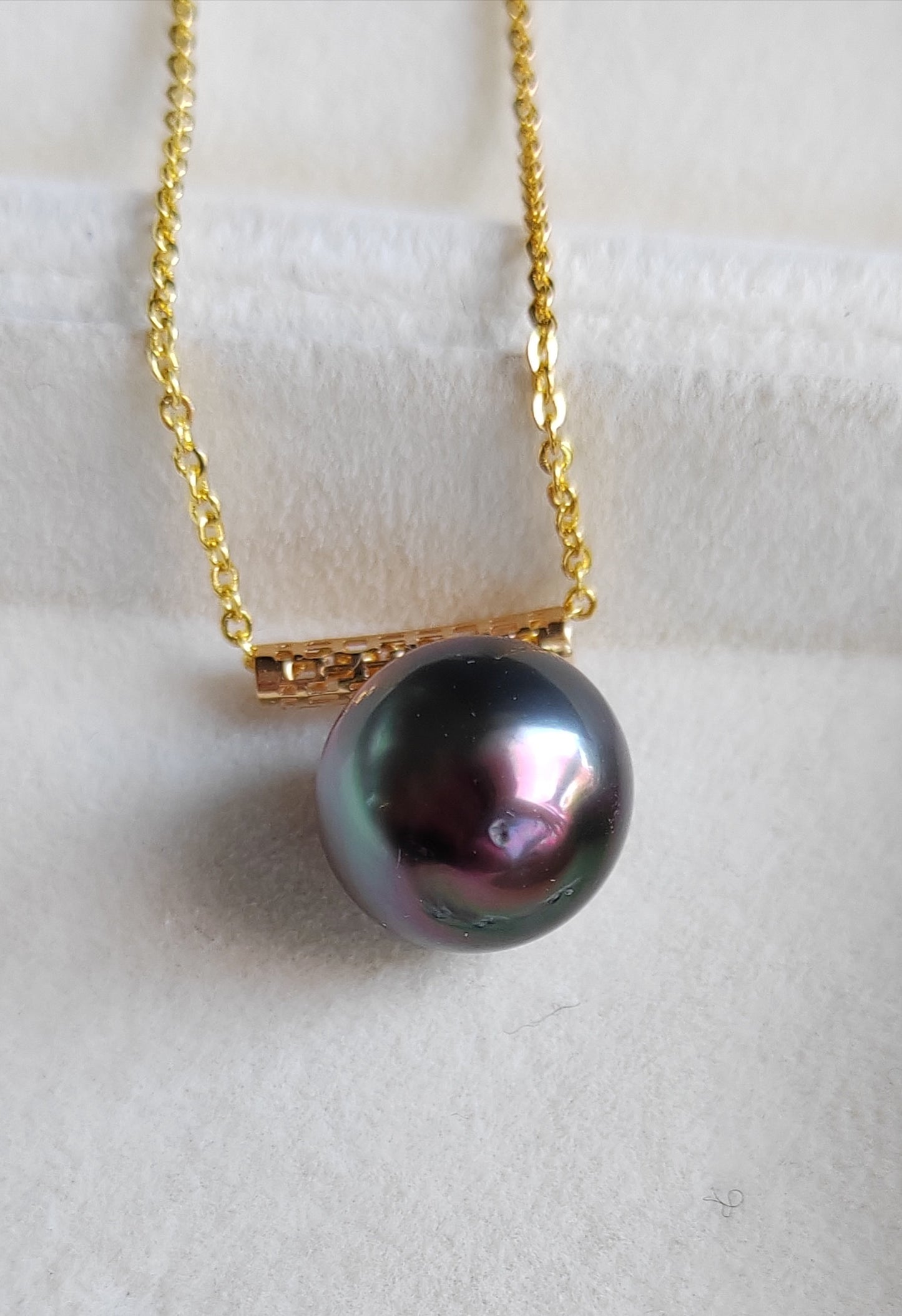 18k gold rainbow drop pendant genuine tahitian south sea pearl 12.8mm