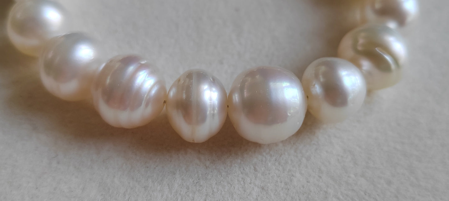 9.4-12.1mm Genuine south sea white pearls classic baroque bracelet