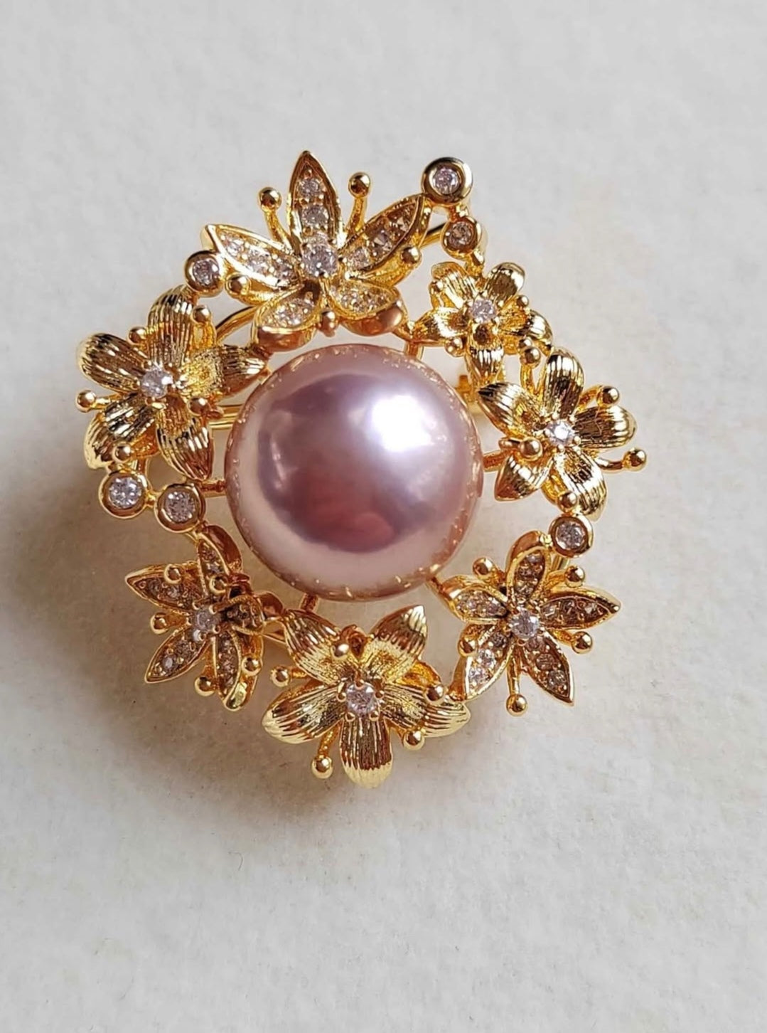 11.8mm Genuine freshwater pearl flower Blossom brooch necklace
