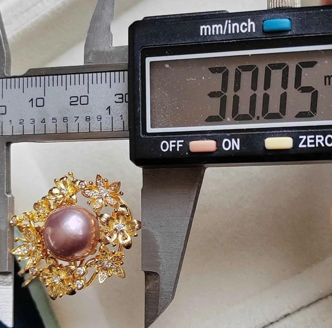 11.8mm Genuine freshwater pearl flower Blossom brooch necklace