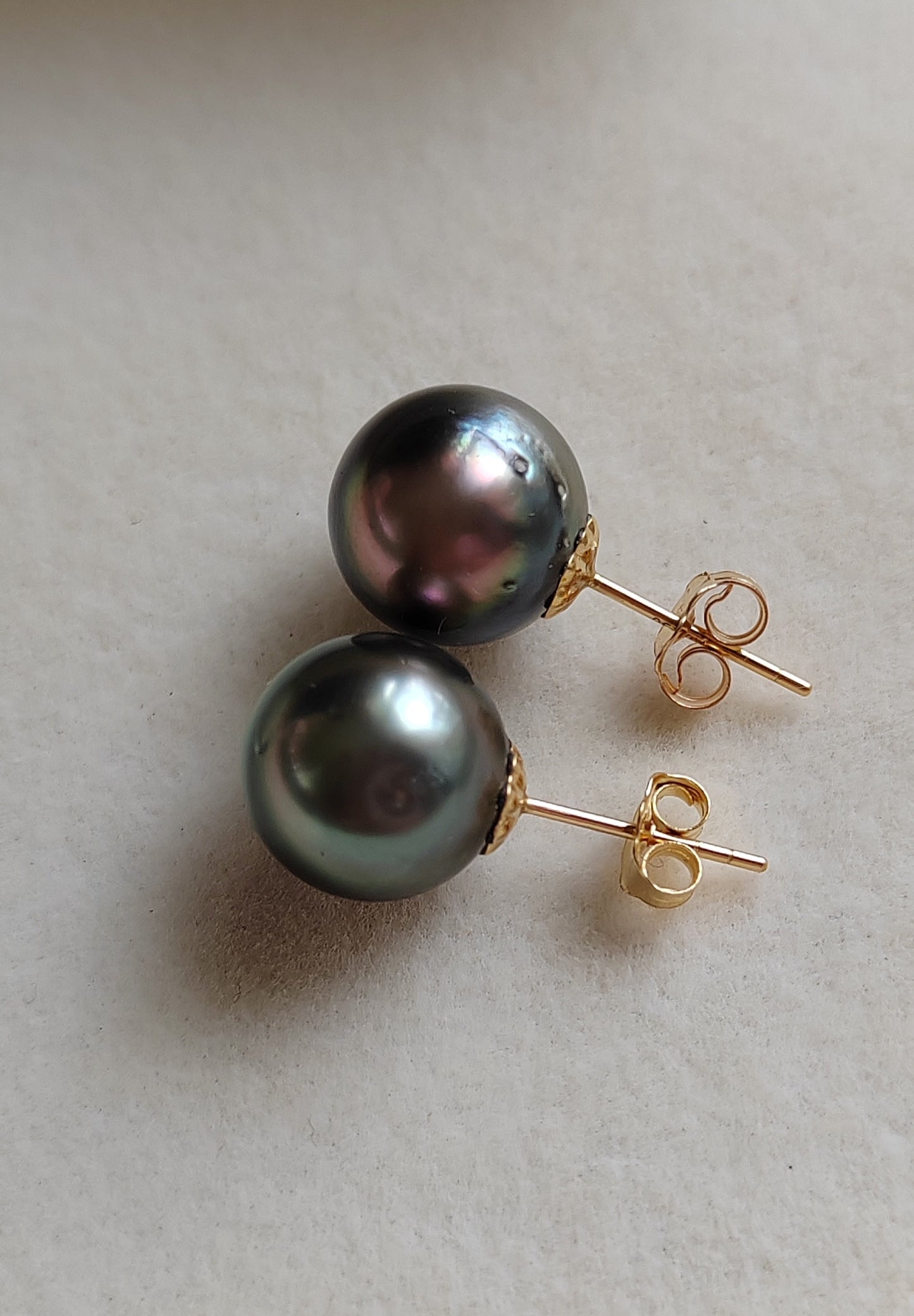 10.3mm Genuine tahitian south sea pearls classic earrings studs 14ct gold