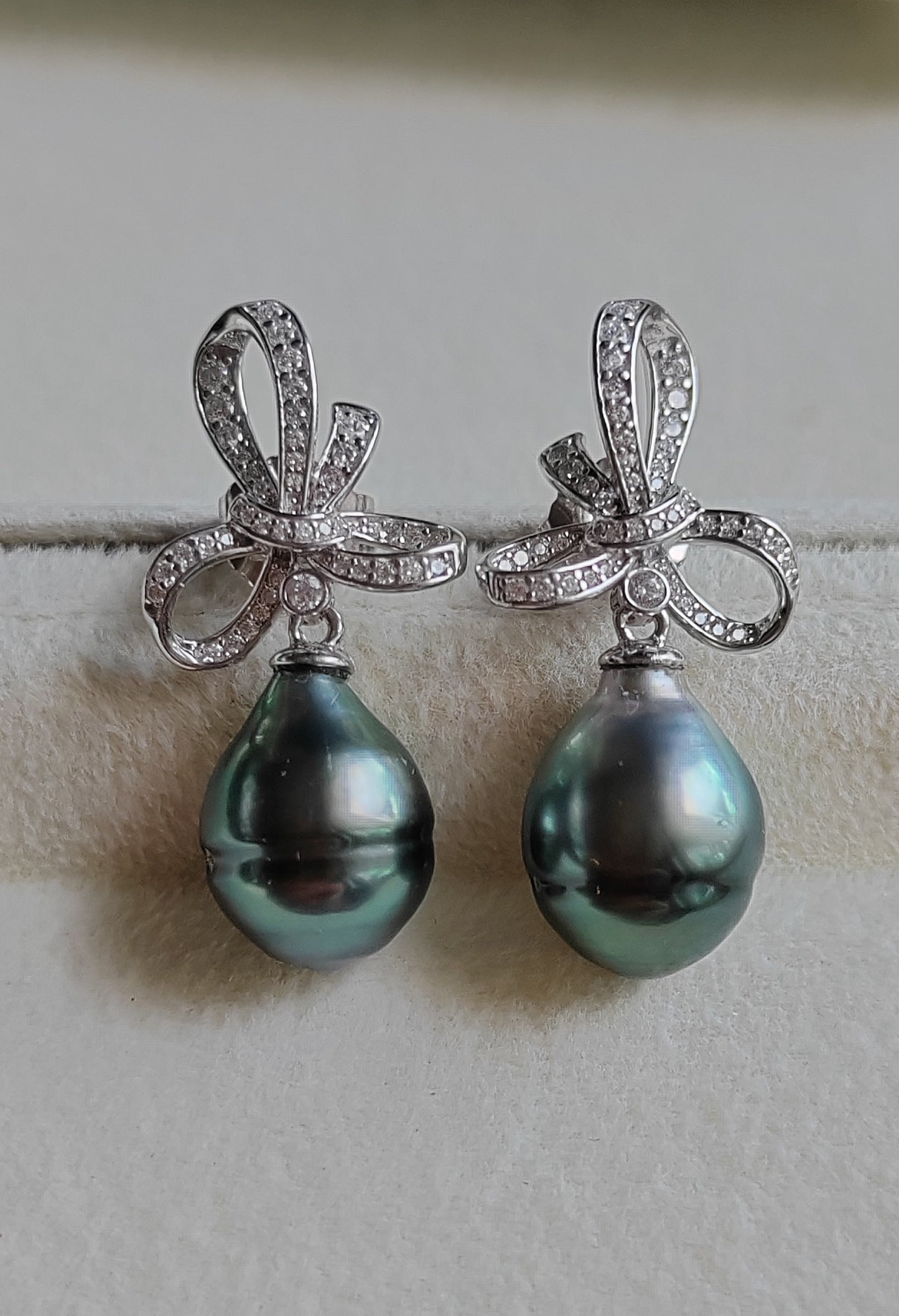9.3mm Genuine tahitian south sea pearl Lace earrings silver