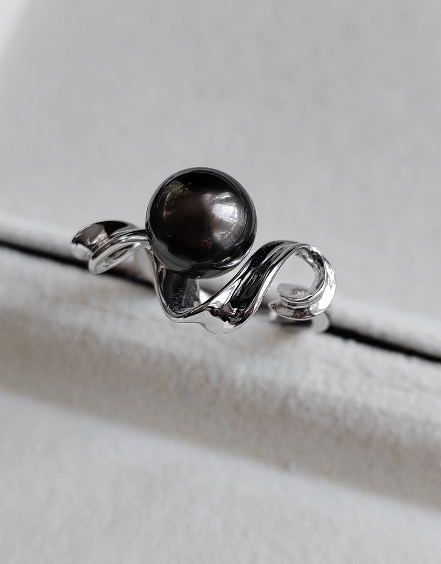 9.3mm Genuine tahitian south sea pearl silver wave ring