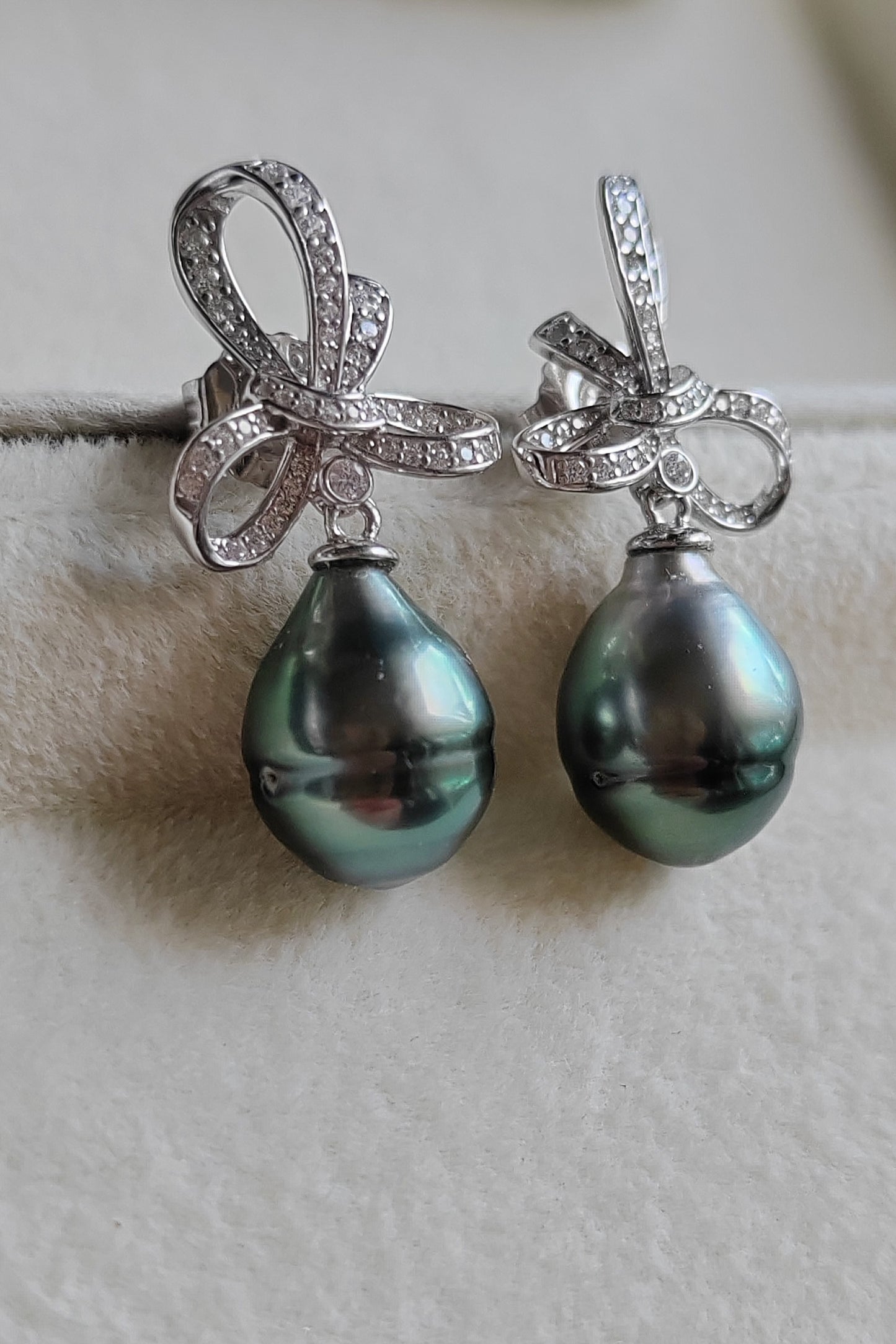 9.3mm Genuine tahitian south sea pearl Lace earrings silver