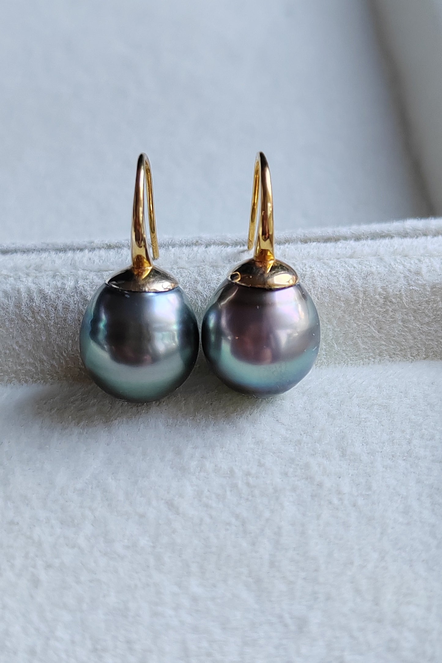 9k gold French hook earrings genuine tahitian south sea pearls 11mm