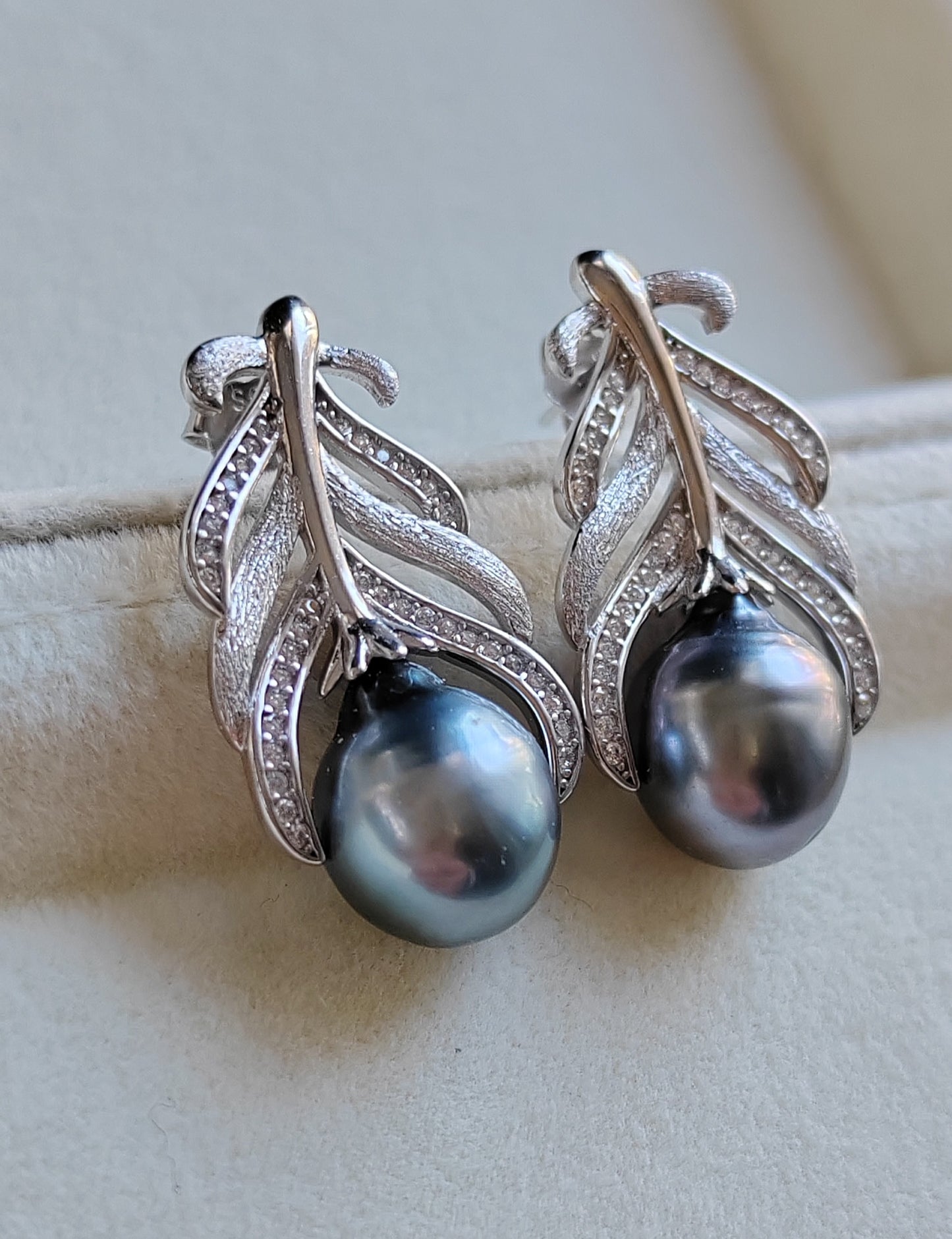 'Blue bird' earrings genuine tahitian south sea pearls 9.7mm