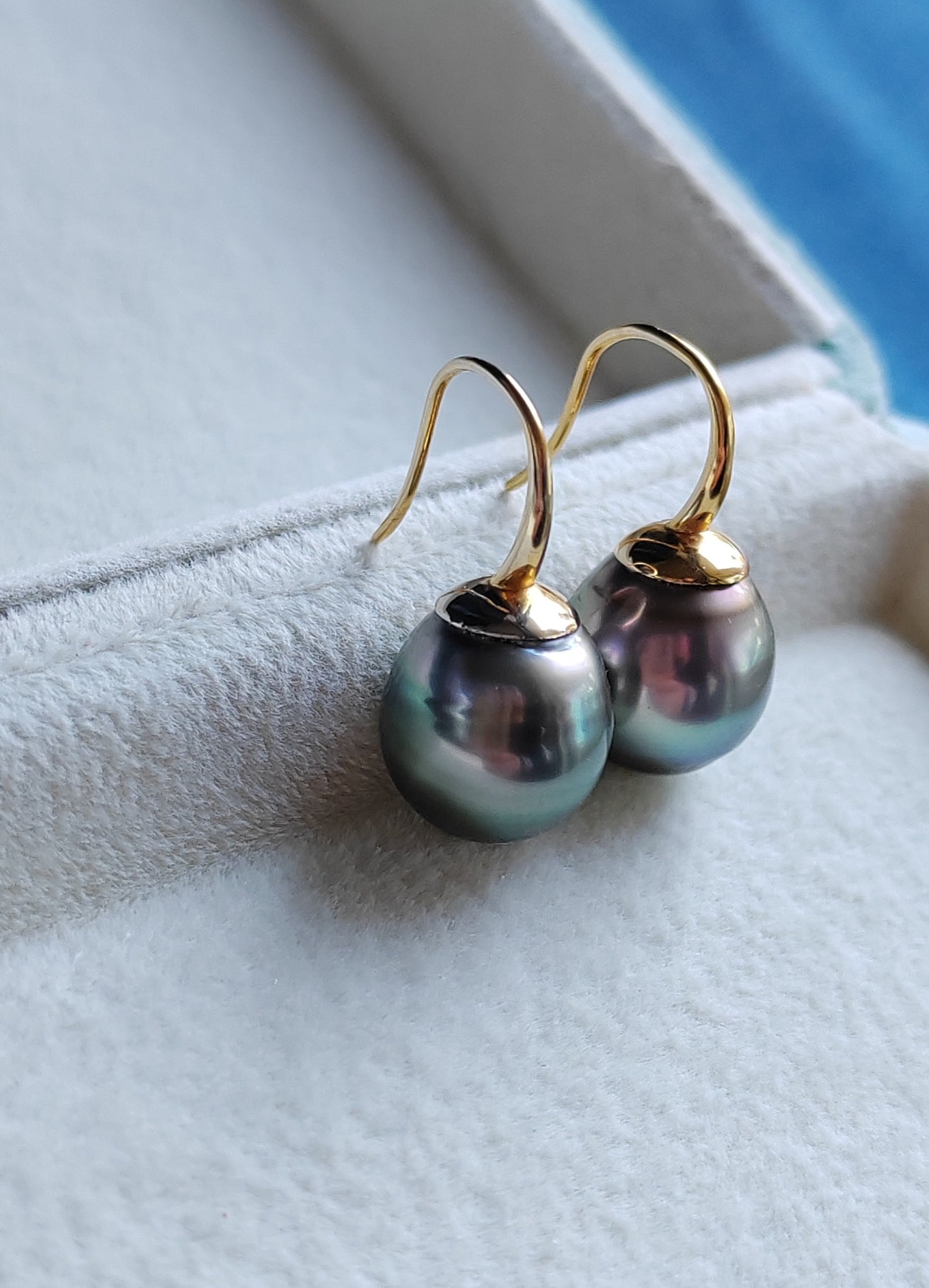 9k gold French hook earrings genuine tahitian south sea pearls 11mm