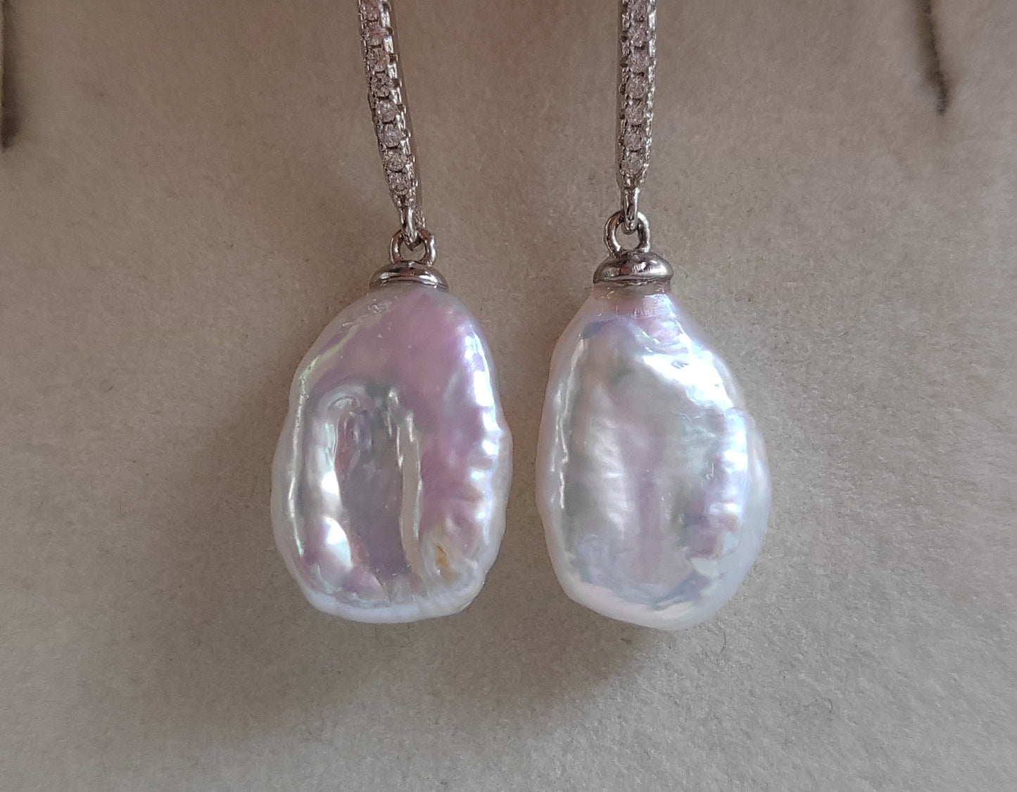 10.8mm Genuine freshwater Keshi pearls classic dangling earrings