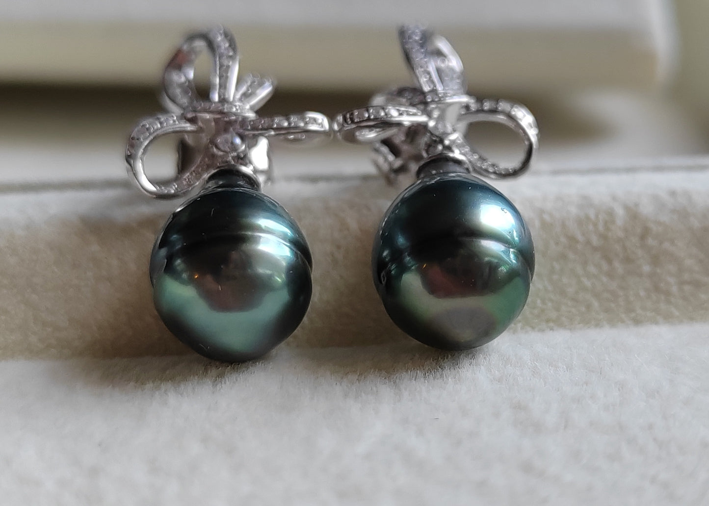 9.3mm Genuine tahitian south sea pearl Lace earrings silver