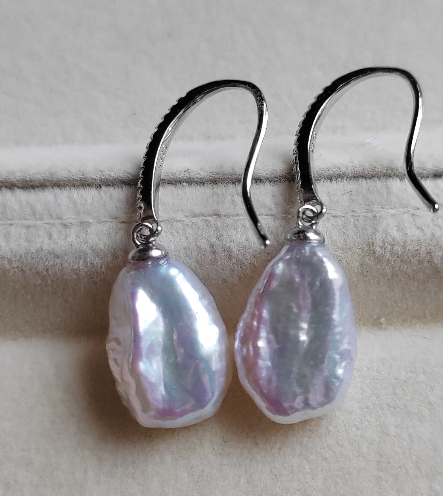 10.8mm Genuine freshwater Keshi pearls classic dangling earrings