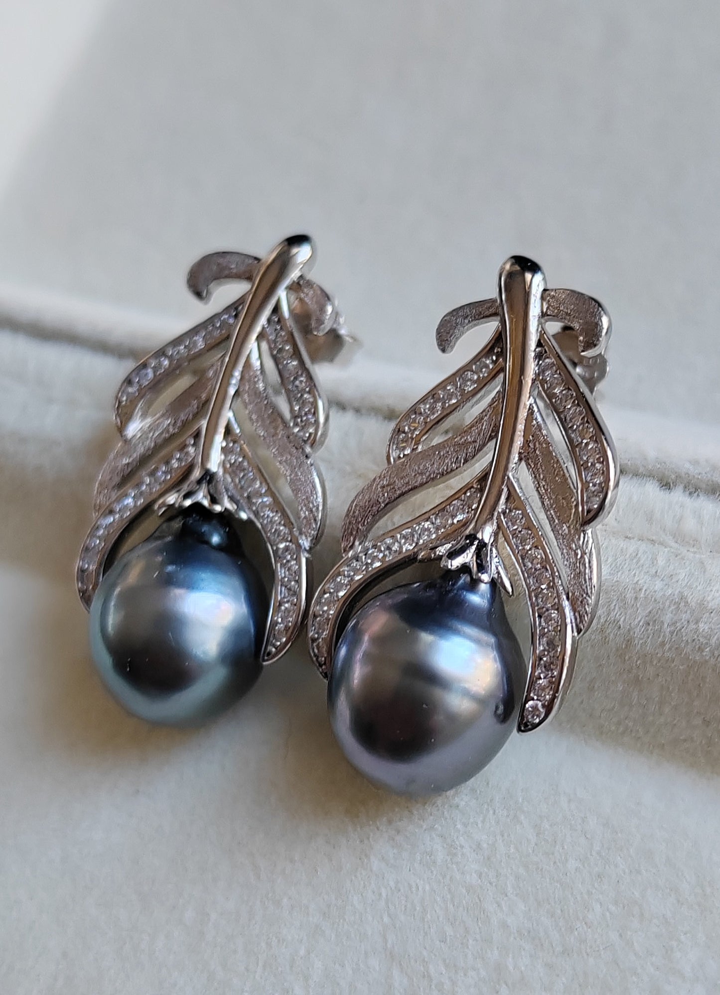 'Blue bird' earrings genuine tahitian south sea pearls 9.7mm