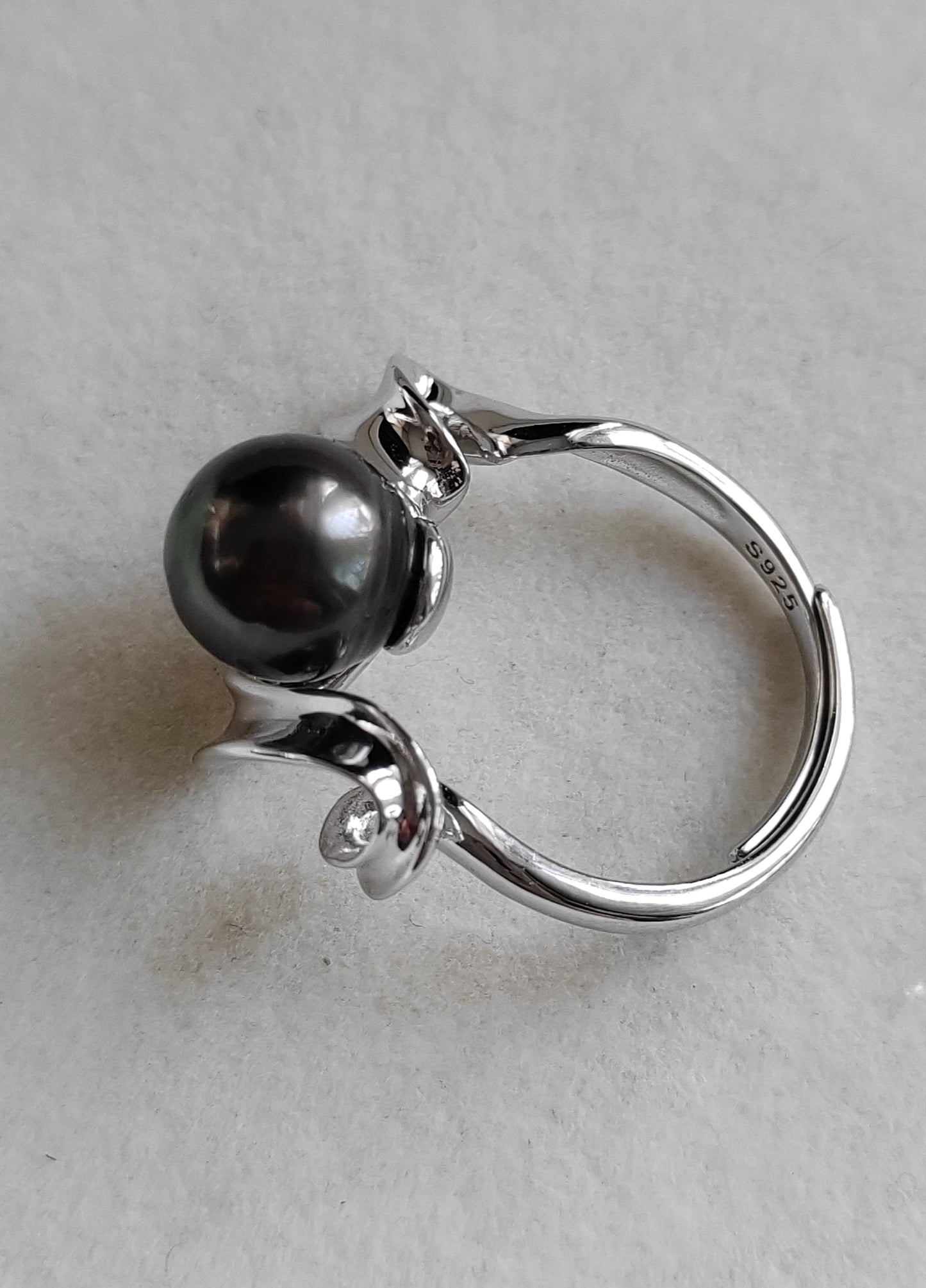 9.3mm Genuine tahitian south sea pearl silver wave ring