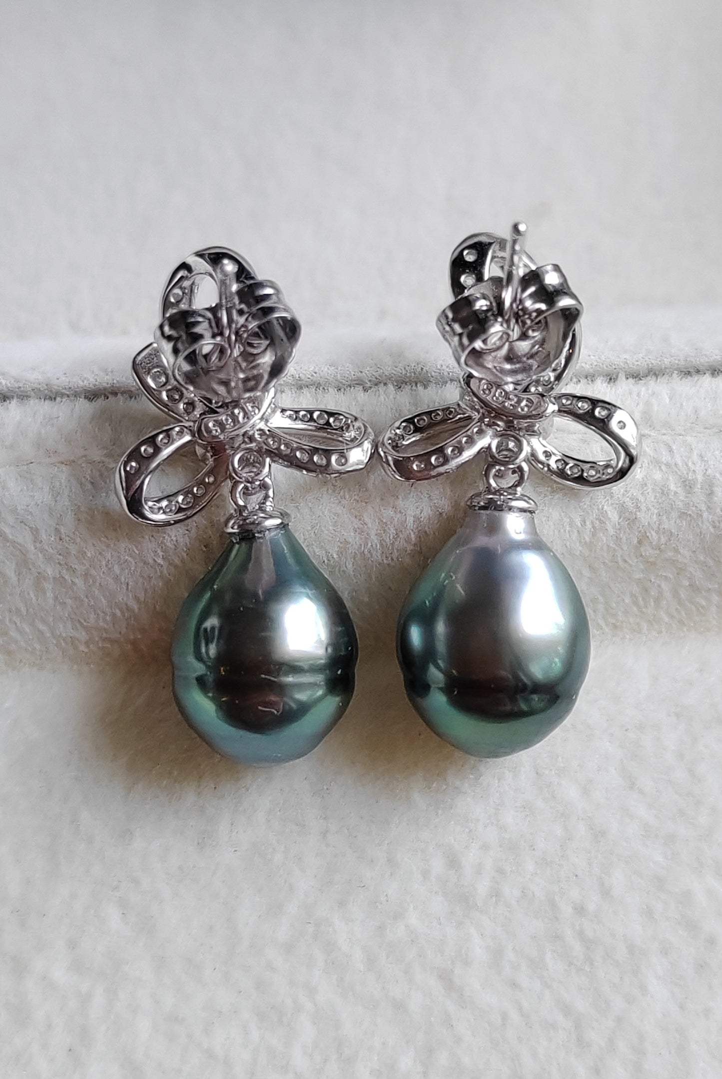 9.3mm Genuine tahitian south sea pearl Lace earrings silver