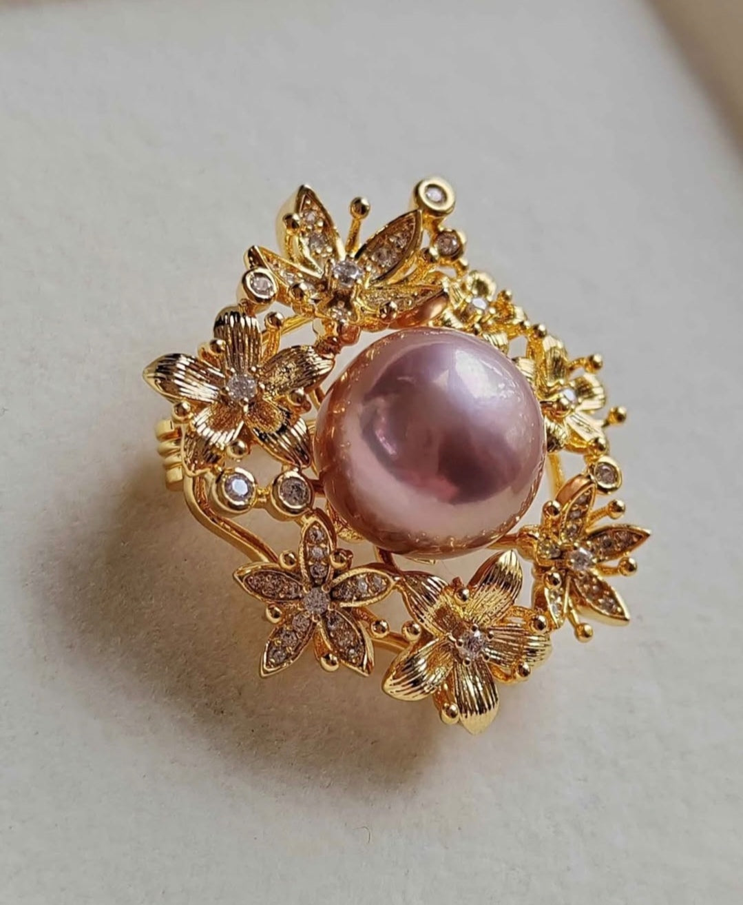 11.8mm Genuine freshwater pearl flower Blossom brooch necklace