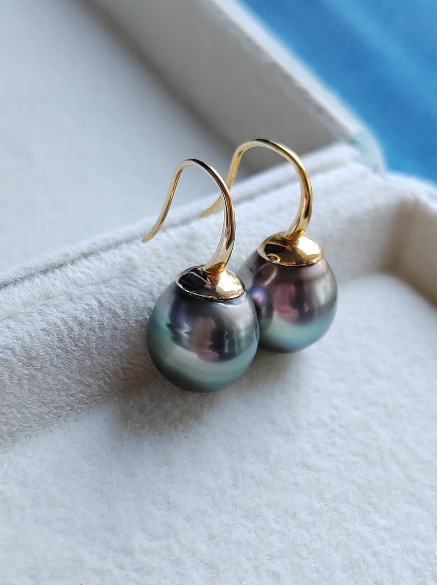 9k gold French hook earrings genuine tahitian south sea pearls 11mm