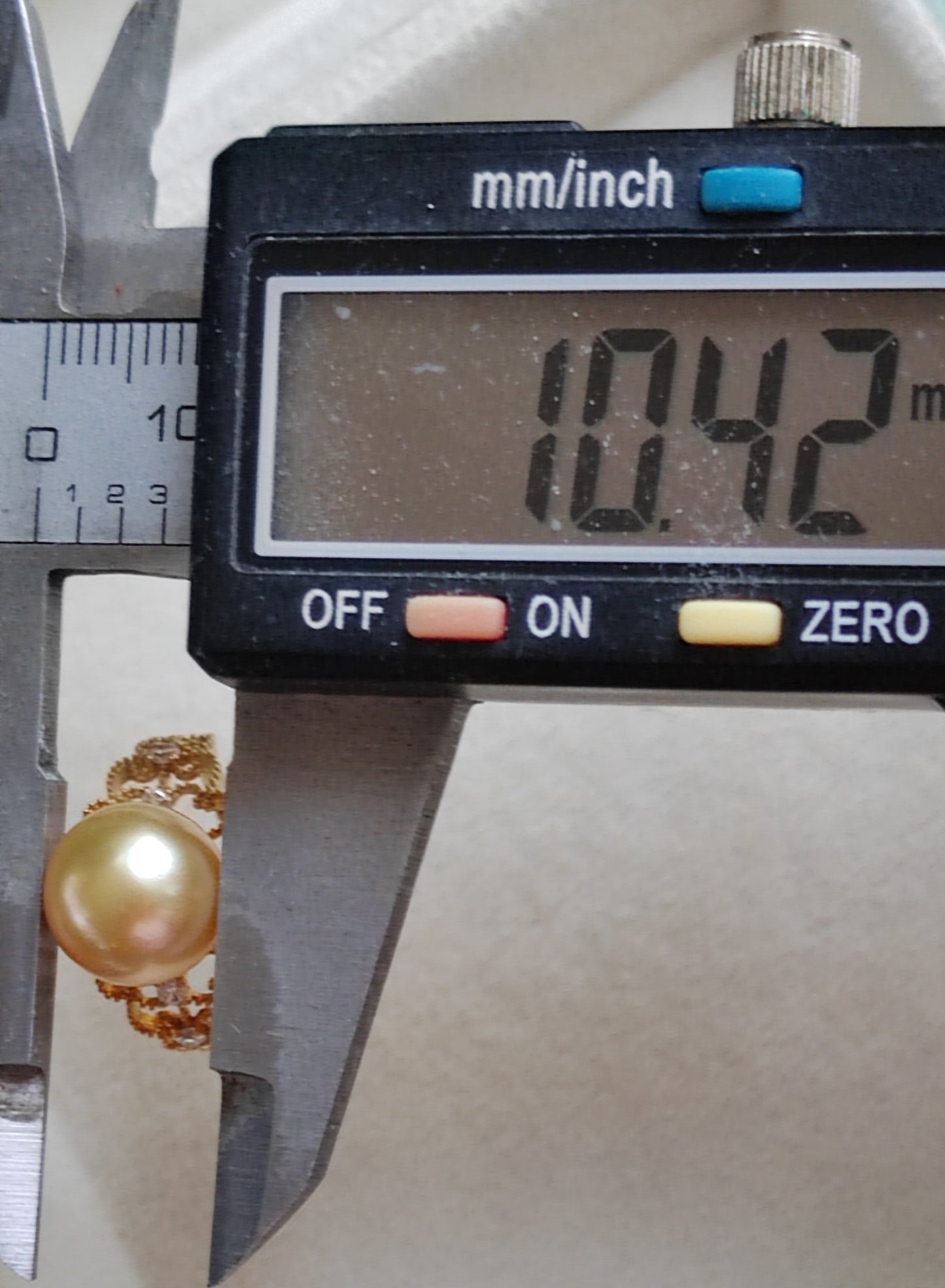 Golden lacy ring 18k gold genuine golden south sea round pearl 10.4mm AAA+ size L